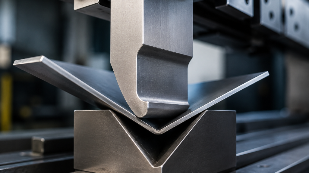 Press brake punch radius bending sheet metal on industrial tooling